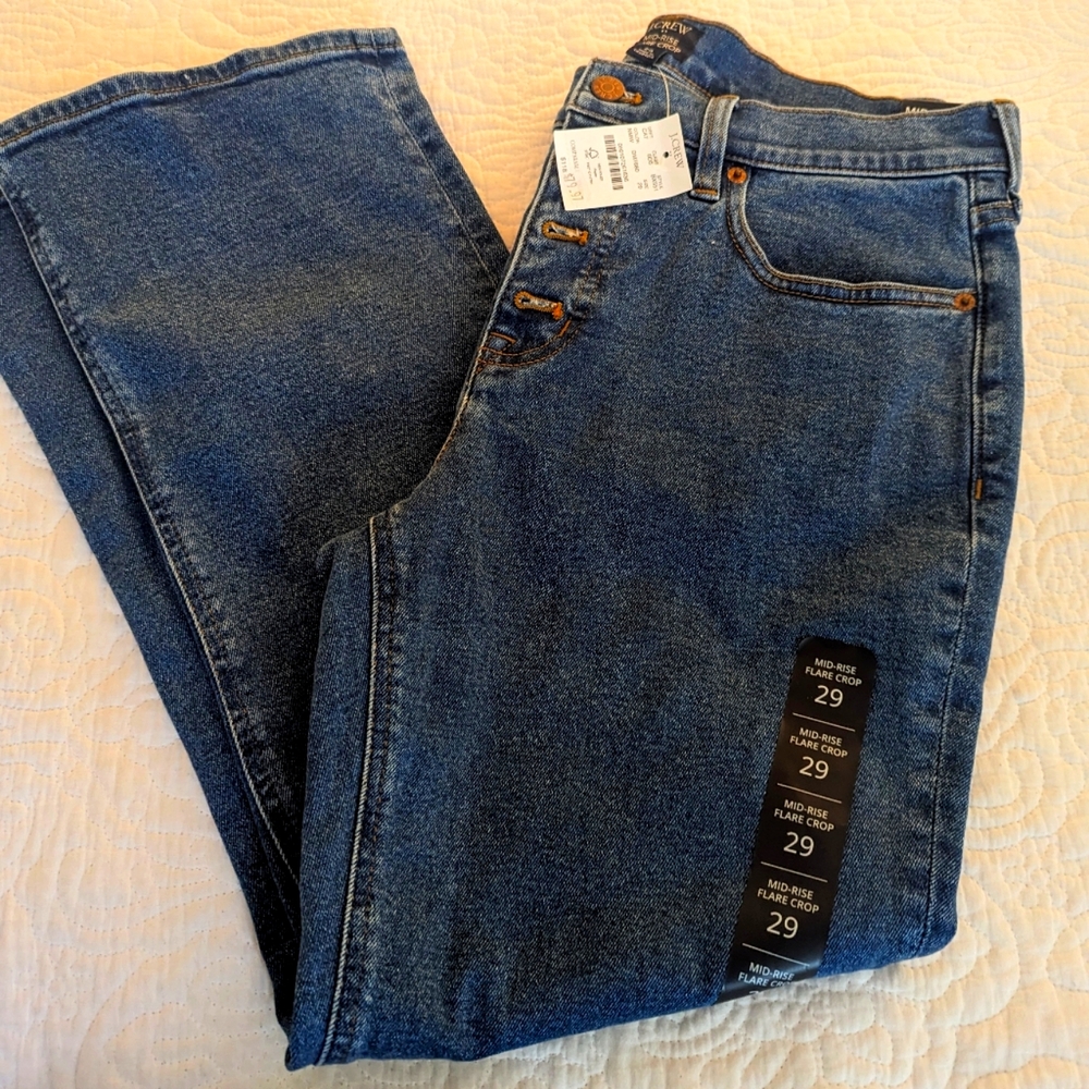 J. Crew Factory Button Fly  Mid Rise Flare Crop Sizee 29 NWT